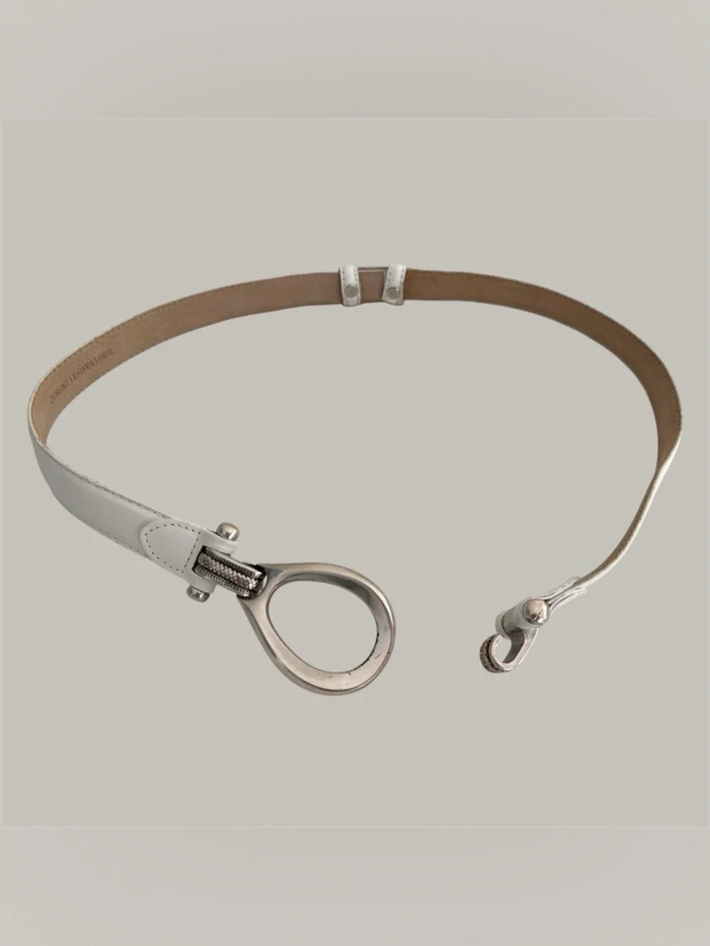 White Leather Hook And Eye Women's Boho Belt | Silver Accent